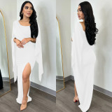 Solid Color Long Sleeve Split Pleated Long Dress BY-6772