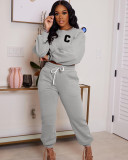 Letter Print Long Sleeve Pants Sport Two Piece Set WAF-7306428