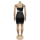 Mesh Patchwork Hot Drill Mini Dress BY-6767