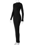 Solid Color Long Sleeve Maxi Dress BLG-D3914162A