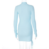 Long Sleeve Solid Color Drawstring Midi Dress BLG-D093193A
