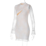 Sexy Hollow Out Lace Splicit Mini Dress BLG-D3B14825K