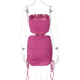 Solid Color Tube Tops Drawstring Skirt 2 Piece Set BLG-S1A6817K
