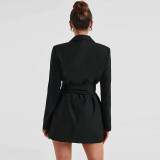 Fashion Lapel Neck Solid Coat(With Waist Belt) BLG-C3813979A
