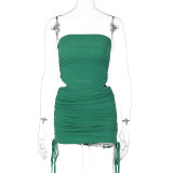 Solid Color Tube Tops Drawstring Skirt 2 Piece Set BLG-S1A6817K