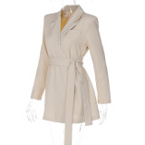 Fashion Lapel Neck Solid Coat(With Waist Belt) BLG-C3813979A