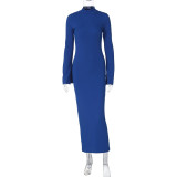 Long Sleeve Solid Color Slim Maxi Dress BLG-D3B14813A