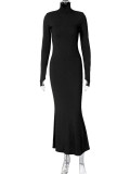 Long Sleeve Solid Slim Zipper Maxi Dress BLG-D3A14614A