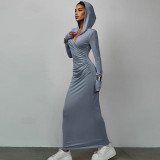 Slim Hooded Sport Casual Maxi Dress BLG-D3A14581A