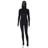 Sexy See Through Tight Hooded Jumpsuit BLG-P3A14454A