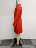 Fashion Pleated Splicing Blazer Midi Dress NY-10671