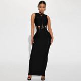 Solid Hollow Out Sleeveless Maxi Dress BLG-D3312011A
