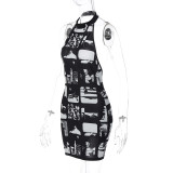 Sexy Print Sleeveless Backless Mini Dress BLG-D3312062A