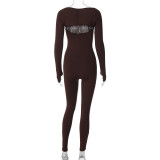 Solid Slim Sling Jumpsuit Long Sleeve Shawls Suit BLG-S3813694A