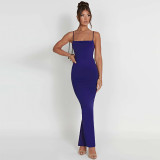 Backless Pleated Sling Maxi Dress BLG-D3612994A