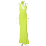 Sexy V Neck Backless Tie Up Maxi Dress BLG-D3211564A