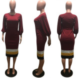 Long Sleeve Patchwork Midi Dress OM-1731