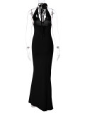 Sexy V Neck Backless Tie Up Maxi Dress BLG-D3211564A