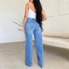 High Waist Loose Holes Wide Leg Jeans OM-1729