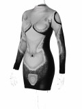 Casual Print Long Sleeve Mini Dress BLG-D2910137A