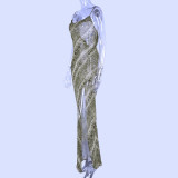 Sexy Sling Print Chiffon Split Dress BLG-D8B0581