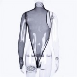Single Shoulder Long Sleeve Mesh Bodysuit BLG-P910644Z