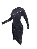 Polka Dot Printed Ruffle Slit Irregular Dress AMLF-Y2001