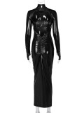 Backless Pleated Long Sleeve Midi Dress BLG-D3914314A