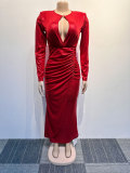 Slim V Neck Hollow Out Maxi Dress NY-3101
