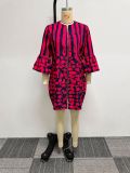 Fashion Print Flare Sleeve Mini Dress NY-10673