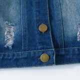 Kids Girl Fashion Denim Long Sleeve Holes Jacket YKTZ-209