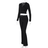 Fashion V Neck Crop Tops And Pants 2 Piece Set BLG-S3C15157K