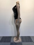 Hot Drill Mesh Backless Bodysuit Split Skirt 2 Piece Set  NY-2977
