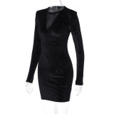 Mesh Patchwork Long Sleeve Mini Dress BLG-D3B14896A