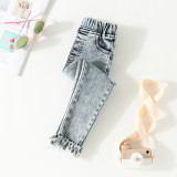 Kids Girl Solid Color Washed Tassel Jeans YKTZ-2021