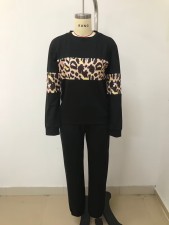 Leopard Patchwork Loose Sport Two Piece Pants Set LSD-1781