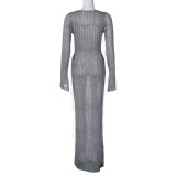 V Neck Long Sleeve Fishtail Dress BLG-D3A14436A