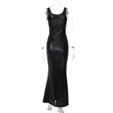 U Neck Sleeveless Split Maxi Dress BLG-D3C15181K