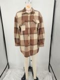 Plus Size Loose Plaid Mauney Long Sleeve Shirt Coat YIM-370