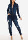 Fashion Holes Long Sleeve Washed Denim Jumpsuit LX-3569