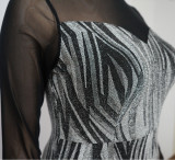 Plus Size See Through Patchwork Long Sleeve Midi Dress NNWF-7747