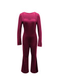 Long Sleeve Square Neck Flare Jumpsuit QSF-51093
