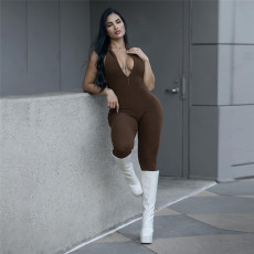 Sleeveless Low Neck Backless High Waisted Jumpsuit XEF-40867