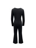 Long Sleeve Square Neck Flare Jumpsuit QSF-51093