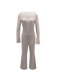 Long Sleeve Square Neck Flare Jumpsuit QSF-51093