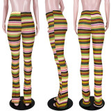Colorful Striped Knit Hollow Out Stacked Flared Pants ASL-6585