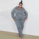 Plus Size Solid Color Hooded Sweatshirt Two Piece Pants Set XMF-343