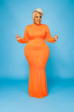 Plus Size Solid Color Long Sleeve Maxi Dress HNIF-OPP056