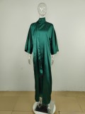 High Neck Loose Robe Satin Maxi Dress MUE-8039