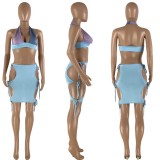 Sexy Color Block Hollow Out Tie Up Skirt Two Piece Set NYMF-060